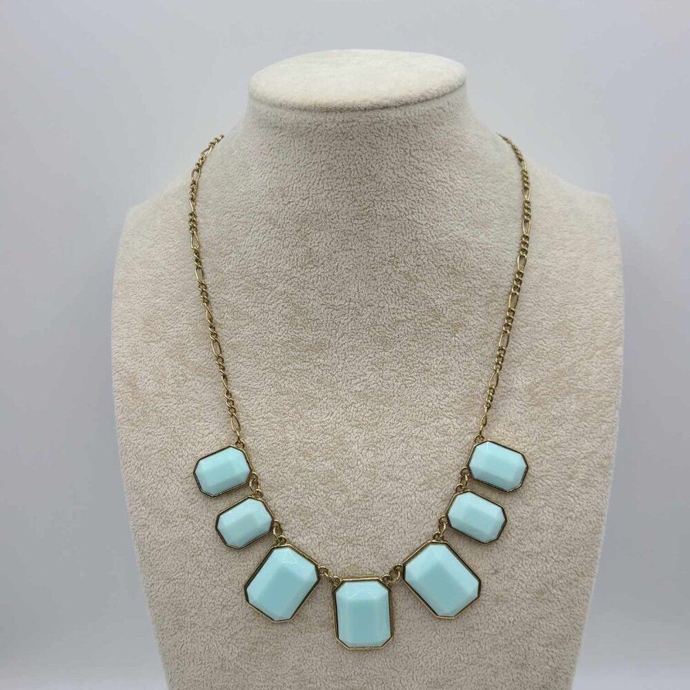 J Crew Blue Rectangle Resin Silver ToneโNecklace